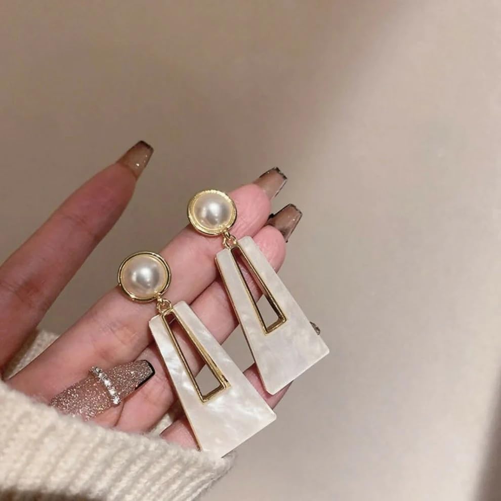 Image of Handicraft Kottage Elegant Korean Style Pearl Drop Dangle Earrings Gold Plated Asymmetrical Statement Drop Earrings for Women & Girls