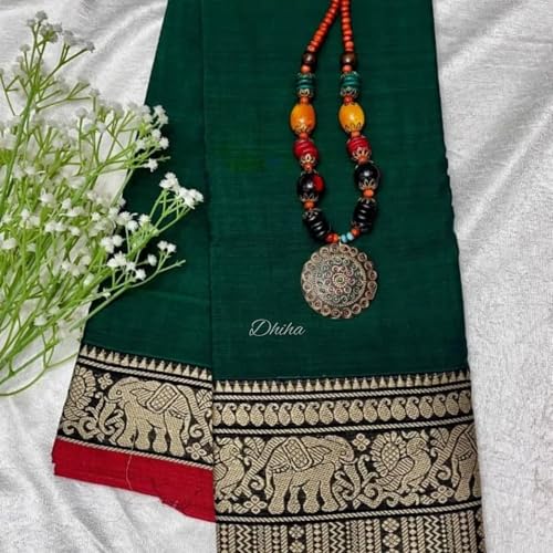 Image of Narayanpet Pure Cotton Saree for Women | Preethika Big Border Saree with Running Blouse | Tassels | Handloom Weave