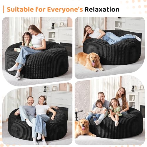 Image of HABUTWAY 3FT Bean Bag Chair, 3' Large Bean Bag Chairs for Adults with Stripe Plush Cover, Memory Foam Beanbag Chair for Living Room Bedroom Dorm,Black