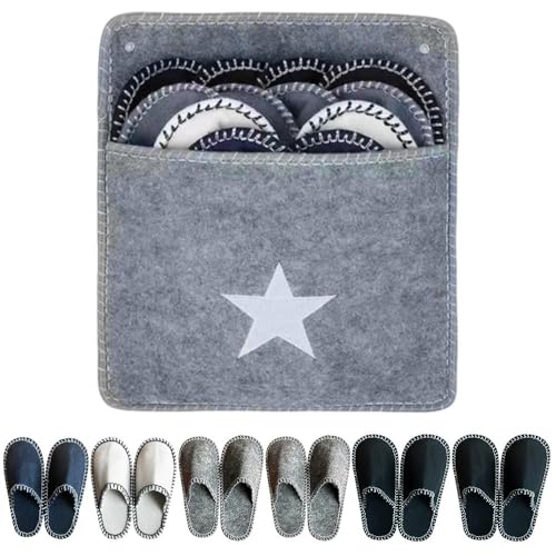 KUWUNG 6 pares de pantuflas de invitados, zapatillas de fieltro para hombre y mujer, juego de zapatillas de invitados con bolsa de almacenamiento, zapatillas para invitados, juego de 6 zapatillas para