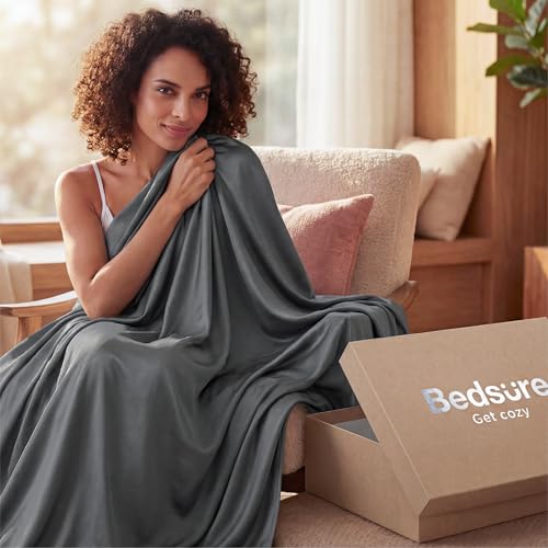 Image of Bedsure Lightweight Cold Blanket for Summer, Bed Cooling Blanket Queen Size for Hot Sleepers, Ice Cool Essentials for Hot Nights, Breathable Thin Bedding for Teens, Adults, Dark Grey, 90 inch x 90 inch