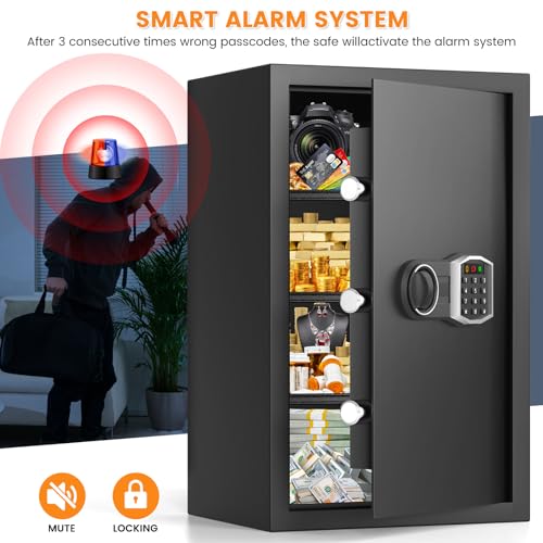 4.2 Cubic Large Home Safe Fireproof Waterproof, Digital Security Fireproof Safe Box with Combination Lock, Alarm Systerm and Removable Shelf, Fire Safes for Home Document Money Valuables