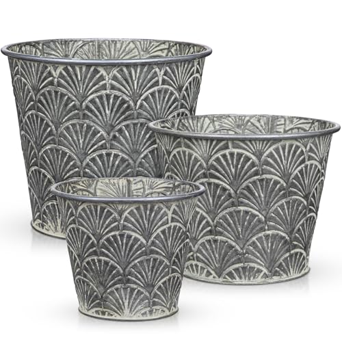 Silver Metal Rustic Flower Pots - 3 PCS Galvanized Planters Rustproof Durable Metal Buckets Plant Pots Vintage-Inspired Charm Rustic for Farmhouse Garden Herb Indoor Outdoor Decor(Dia.5.5