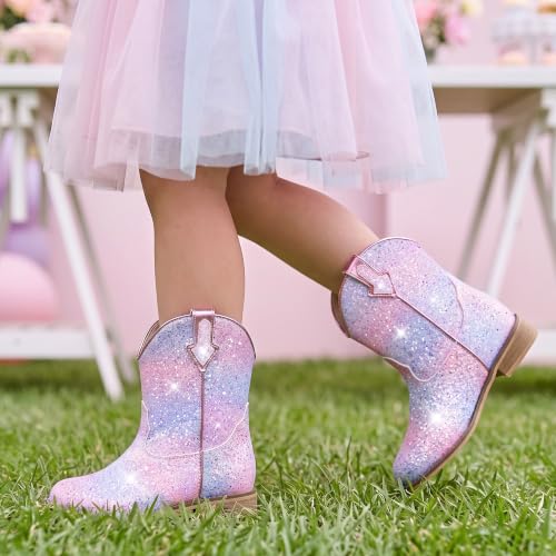 Image of Motasha Toddler Girls Cowgirl Boots Glitter Toddler Cowboy Boot Ankle Girls Boots Little Kids Horse Riding Shoes Party Birthday