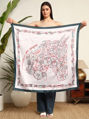 Image of Ravaiyaa - Attitude is everything Women Silk Digital Print Large Square Scarf Breathable Lightweight Neckerchief Printed Headscarf 40 inch x 40 inch Inch