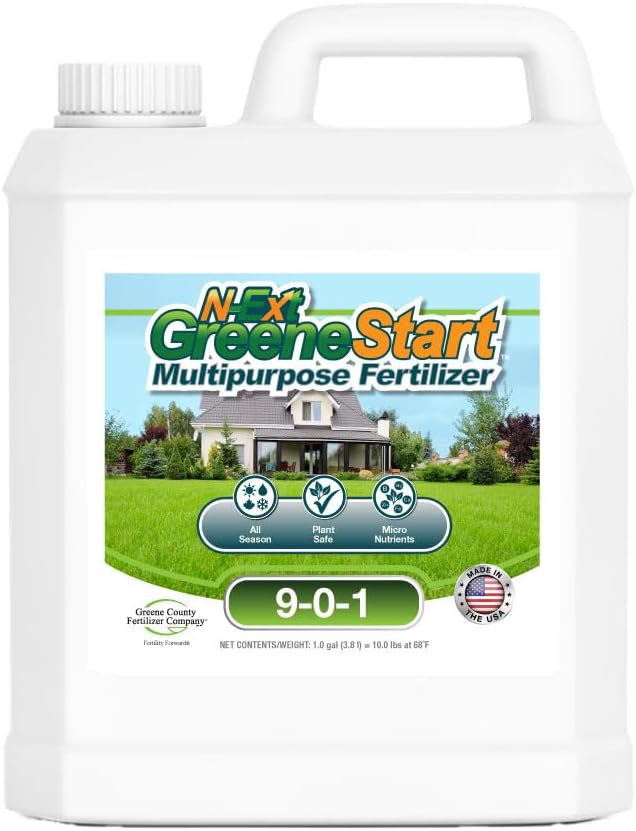9?0?1 GreeneStart Liquid Lawn Fertilizer – 1 Single Gallon (128 oz) = Covers up to 14,200 sq ft with Humic Acid Sea Kelp, Iron for Overseeding, Drought Recovery & Root Development