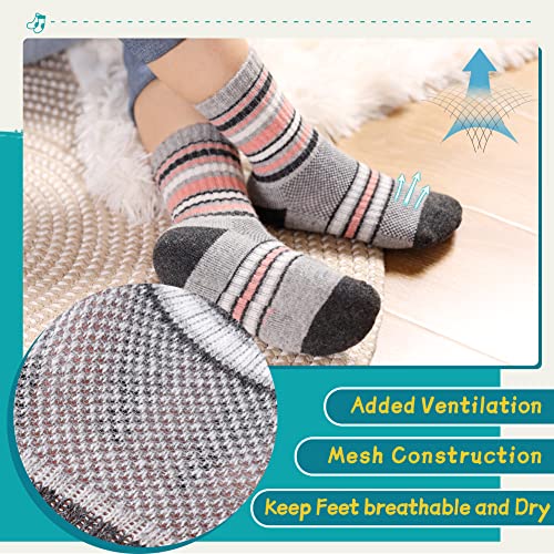 Kids Hiking Socks Merino Wool Winter Warm Thermal Thick Boot Cozy Cushion Crew Socks For Toddler Boy Girls 6 Pairs(Stripe, 8-12 Years) #TOP4
