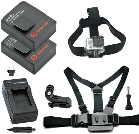 Smatree Battery(2 Packs)+Charger Kits+Head Strap Mount+Chest Belt Strap Mount+ Aluminum Thumbscrew+J-hook for Gopro HD HERO3+,HERO3,AHDBT-201,AHDBT-301, AHDBT-302