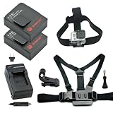Smatree Battery(2 Packs)+Charger Kits+Head Strap Mount+Chest Belt Strap Mount+ Aluminum Thumbscrew+J