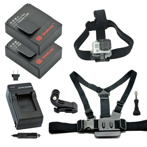 Smatree Battery(2 Packs)+Charger Kits+Head Strap Mount+Chest Belt Strap Mount+ Aluminum Thumbscrew+J-Hook For Gopro Hd Hero3+,Hero3,Ahdbt-201,Ahdbt-301, Ahdbt-302 #TOP23