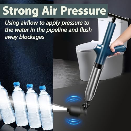 AHN Toilet Plunger Heavy Duty Air Drain Blaster,Drain Clog Remover Tool,High Pressure Drain Blaster with Visual Barometer,Toilet Clog Remover Plungers for Kitchen Clogged Pipe Sink Bathroom(Blue)