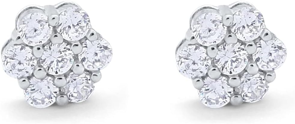 Blue Apple Co. 8mm Cluster Earrings 7-Stone Round Cubic Zirconia 925 Sterling Silver Screwback Flower Stud Earring