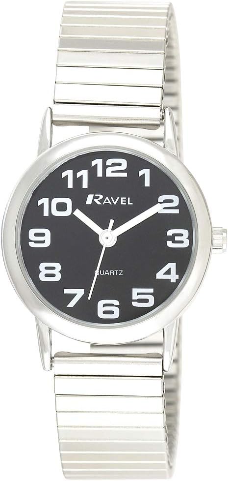 Unisex Easy Read Watch with Big Numbers on Stainless Steel Expander Bracelet