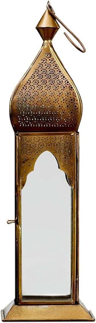 Serene Spaces Living Antique Golden Bronze Square Metal Lantern, Clear Glass Paneled Tealight Holder, Vintage Decor Lantern for Dining Table, Wedding, Holiday, Event, Pack of 6