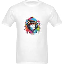 Mens Graphic T-Shirts Hip Hop Monkey Urban Streetwear Short Sleeve Crew Neck Tshirts Colorful Paint Splatter Soft