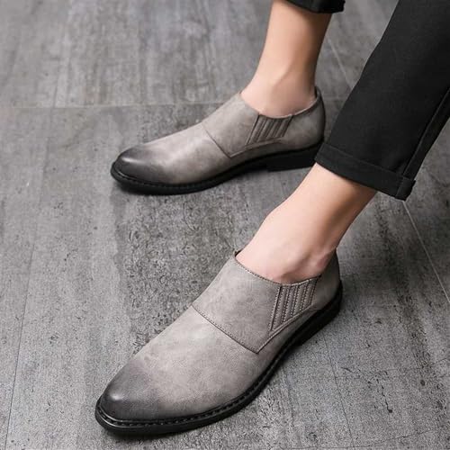 Oxford Dress Shoes for Men Slip On Pointed Burnished Toe PU Leather Anti-Slip Block Heel Rubber Sole Non Slip Low Top Casual3