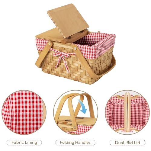 GRANNY SAYS Cesta de piquenique pequena para crianças, cesta de madeira natural com alça dobrável e