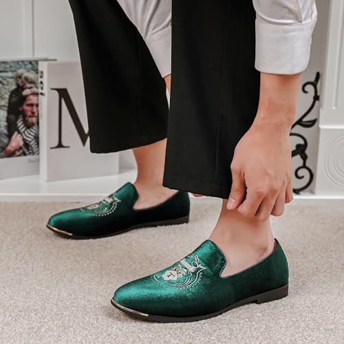 LCQL Men's Slip-On Embroidery Penny Loafers Flat Boat Shoes for Driving Walking Wedding Outdoor Indoor Size 7-143