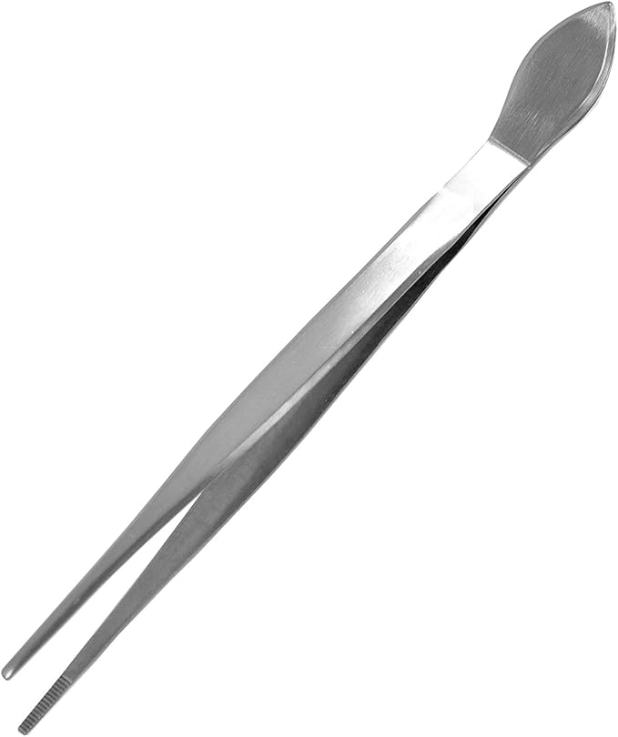 KAKURI Bonsai Tweezers Straight Serrated Tips with Spatula