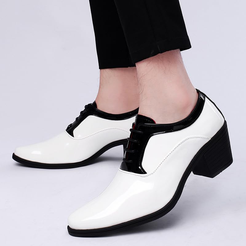 Santimon Men's Contrast Patent Leather Cuban Heel Oxfords Shoes for Wedding Dress Lace-up Shoes4