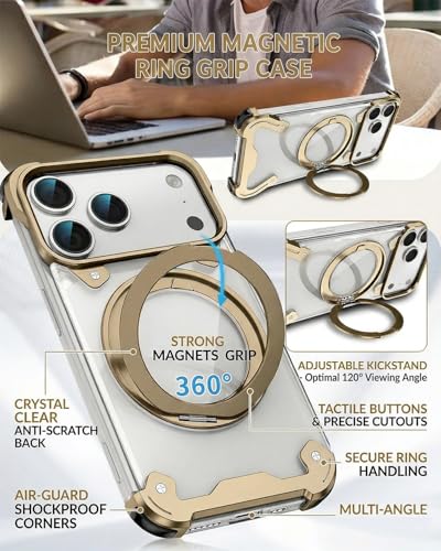 Coque sans cadre iPhone 17 Pro contre les rayures avec anneau magnétique orange - 6