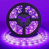 24W UV Black Light Strip, 16.4FT/5M Flexible Blacklight LED Strip, 3528 300 LEDs 395nm-405nm...