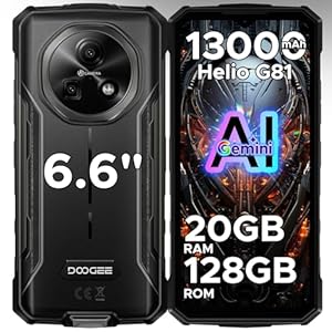 DOOGEE Fire 5 Pro Android 15 Rugged Smartphone & Gemini AI - 20GB + 128GB, 13000mAh & MTK Helio G81 Octa Core Rugged Phone,90Hz 6.6" HD+,13MP + 8MP,3 Card Slots Android Phone,Finger + Face ID/NFC/GPS
