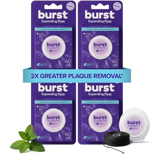 BURST Expanding Dental Floss (Mint Eucalyptus/160 Yards) | Stain Absorbing & Woven Teeth Floss with Xylitol Coating to Fight Cavities | Vegan | Paraben Free Expanding Floss