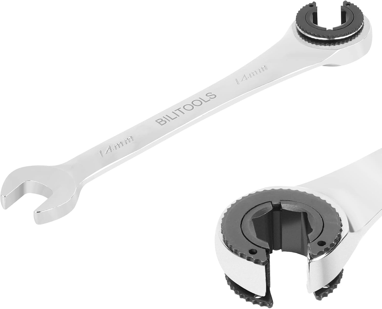BILITOOLS 14mm Ratcheting Line Wrench, Ratchet Flare Nut Tubing Wrench