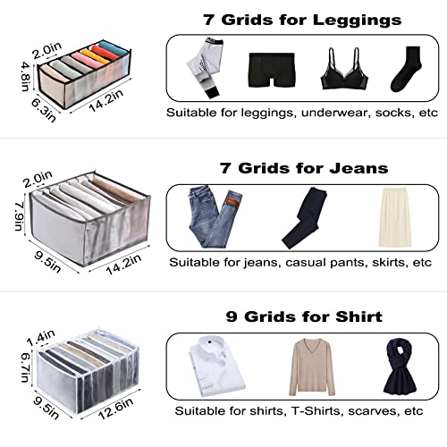 Evankin 3Pcs Wardrobe Clothes Organizer - Drawer & Closet Storage Organizer - Nylon Mesh Organizer - 3-Kinds Of Size For Jeans, Leggings, Shirts (White) #TOP5