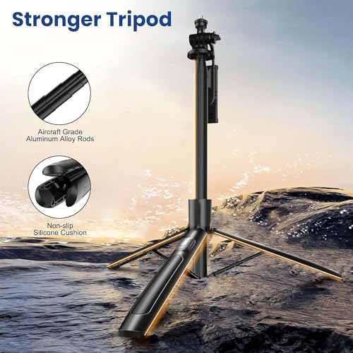 Image of Kratos CT Long Selfie Stick Tripod Stand Aluminum 60 inch, Multifunctional Bluetooth Tripod for Mobile Phone for Vlogging, Live Stream, Selfies, 1 /4 inch Screw for Action Camera Ring Light, Gopro