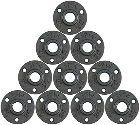 10Pcs 1/2-INCH Floor Flange Industrial Steel Malleable Cast Iron Pipe Fittings Retro Decor Furniture DIY BSP Threaded Hole
