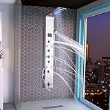 Sistema de ducha 5 en 1: incluyendo lluvia, cascada, boquilla de masaje, chorro para bañera y ducha. La gran ducha tropical, la ducha de mano, los chorros de masaje o el dispensador de la bañera se pueden controlar a voluntad a través del interruptor giratorio.