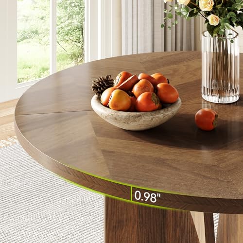 LITTLE TREE 39-Inch Round Dining Table for 4, Rustic Kitchen Table with X-Shaped Stable Pedestal, Farmhouse Dinner Table for Dining Room, Living Room, Dark Brown - Image 5