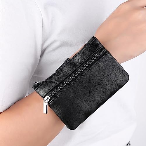 1 Pcs Leather 2 Zipper Coin Purse Wrist Bag With Key Ring, Coin Organizer, Change Holder,Card Case, Mini Slim Leather Zipper Storage Bag for Men & Women4