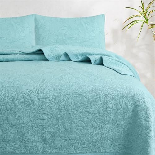 SSHFFDD Colcha Doble de algodón 100% con 2 Fundas de Almohada, Colcha Acolchada Estampada Reversible para Todas Las Estaciones(Blue)