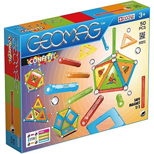 Geomag - Classic Confetti 50 Pièces - Jeu de Construction Magnétique pour Enfants dès 3-4 Ans - Fabrication Suisse - Blocs Construction avec 16 Tiges, 14 Billes, 20 Tiles - Jeux Aimanté STEM