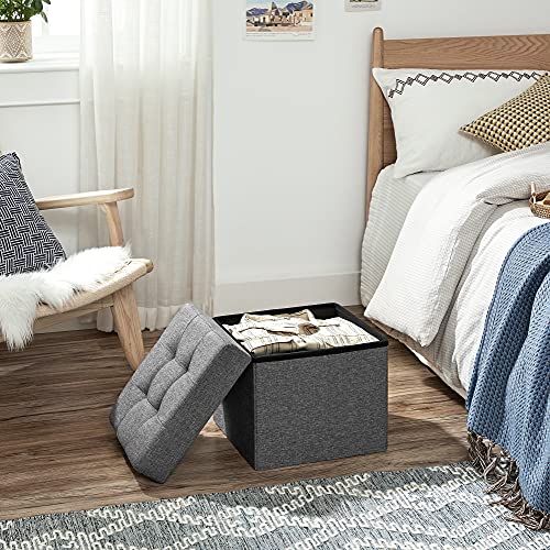 SONGMICS Sitzhocker mit Stauraum, faltbarer Hocker, Fußhocker, Falthocker, Sitzwürfel für Wohnzimmer, Schlafzimmer, 38 x 38 x 38 cm, dunkelgrau LSF27Z
