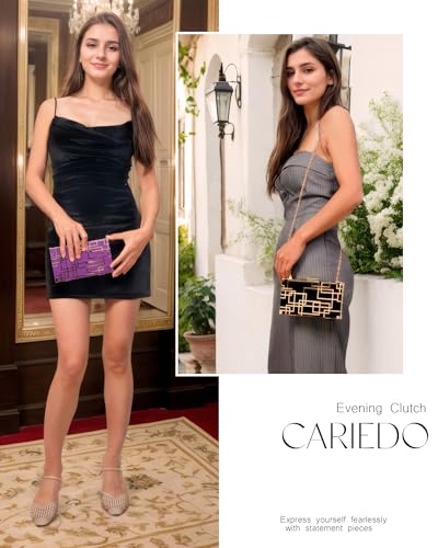 Image of CARIEDO Women Evening Bag Elegant Clutch Purse Exquisite Velvet Metal Hollow out Handbags Prom Wedding Party