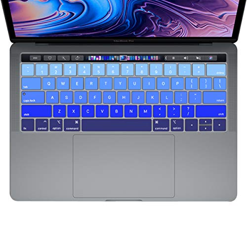 Proelife Blue Gradient Keyboard Cover Ultra Thin Keyboard Protector Skin For Macbook Pro With Touch Bar 13-Inch 15-Inch (Model A2159, A1989, A1990, A1706, A1707) (2019 2018 2017 2016) (Ombre Blue) #TOP2