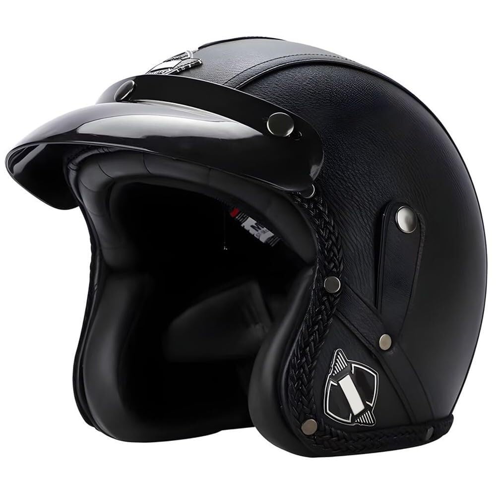 Kask Motocyklowy Otwarty ECE 22.06 Zatwierdzony Unisex Otwarty Kask Skuterowy Moped Motocyklowy Crash Jet do Jazdy Po Mieście (L, 59-60CM) - Black