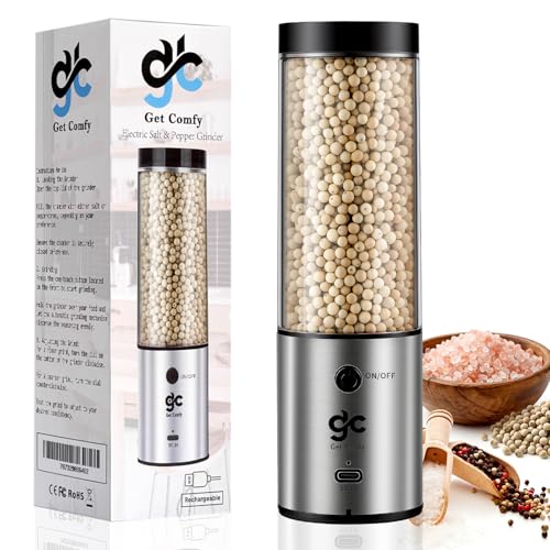 Electric Salt & Pepper Grinder Set One-Handed Automatic Pepper Mill with LED Light Adjustable Coarseness Large-Capacity Refillable Mill Durable Ceramic Core Battery Powered Seasoning Grinder for Home