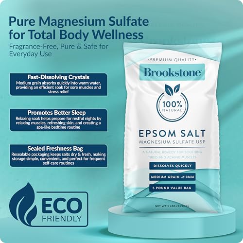 Brookstone 5 lb Epsom Salt Bulk Bag - Premium Magnesium Sulfate USP, Medium Grain Unscented Bath Soak Salt - Pure Epsom Salt for Bath, Foot Soak, Muscle Relief, Stress Relief & Skin Care - Image 5