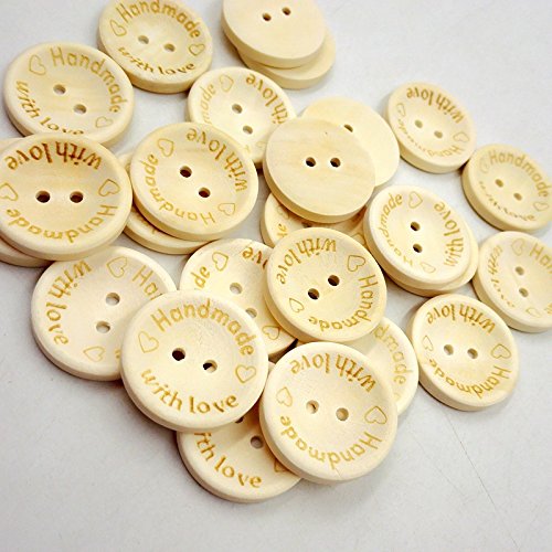 Vivian 2 Holes Wooden Sewing Buttons Scrapbook DIY Handmade Button Craft Pack of 100 PCS (25MM, with Love)