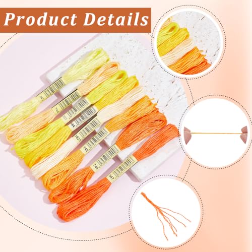 Image of 1 Box 65.6 Yards 8 Skeins 6 Ply Yellow Cotton Variegated Cross Stitch Floss Friendship Bracelet String Gradient Yarn Embroidery Assorted Bulk Thread Set for Hand Sewing Making Crochet DIY