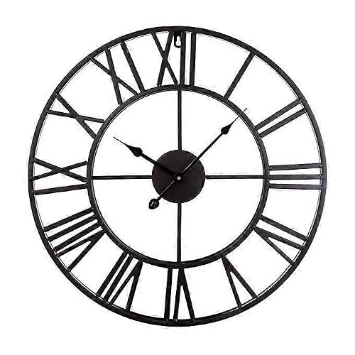 JOYHAPPST Dww-Noir 40 cm horloges, Chiffres Romains Modernes Grandes horloges murales Horloge Murale silencieuse en mtal Rond sans tic-tac pour Salon, Cuisine,