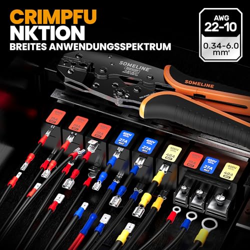 SOMELINE Crimpzange Kabelschuhe Set, 39 Arten [0,34-6mm²] Kabelschuhen Set, Kabelschuhzange, für Kabelhülsen Crimpzange, Krimpzange, Premium Crimpzangen, Crimp Zange, Presszange, Kabelschuh Zange Set