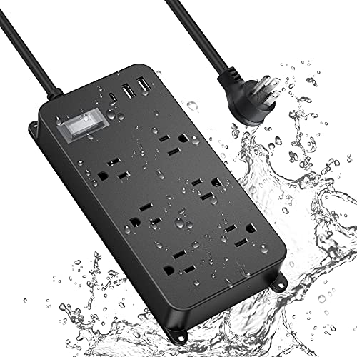 Regleta de Exterior a Prueba de Agua con 6 Tomas, Protector contra Sobretensiones y 3 Puertos USB Tipo C 20W