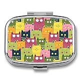 Hitamus Cute Cat Pill Box Portable Rectangular Pill Case Decorative Medicine Tablet Vitamin Holder...