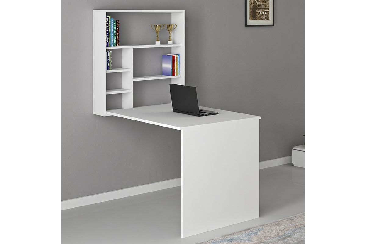 Escritorio de Oficina - Mesa de Trabajo Plegable de Pared Blanco 63x90x154cm